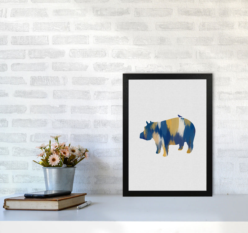 Hippo Blue & Yellow Print By Orara Studio Animal Art Print A3 White Frame