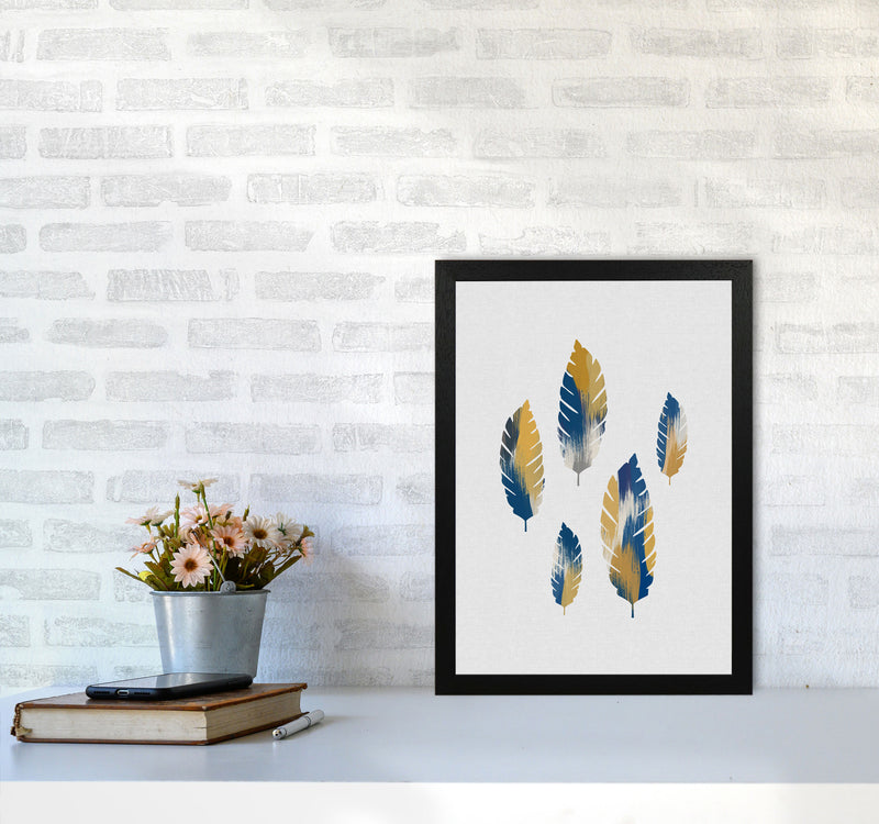 Leaves Blue & Yellow Print By Orara Studio A3 White Frame