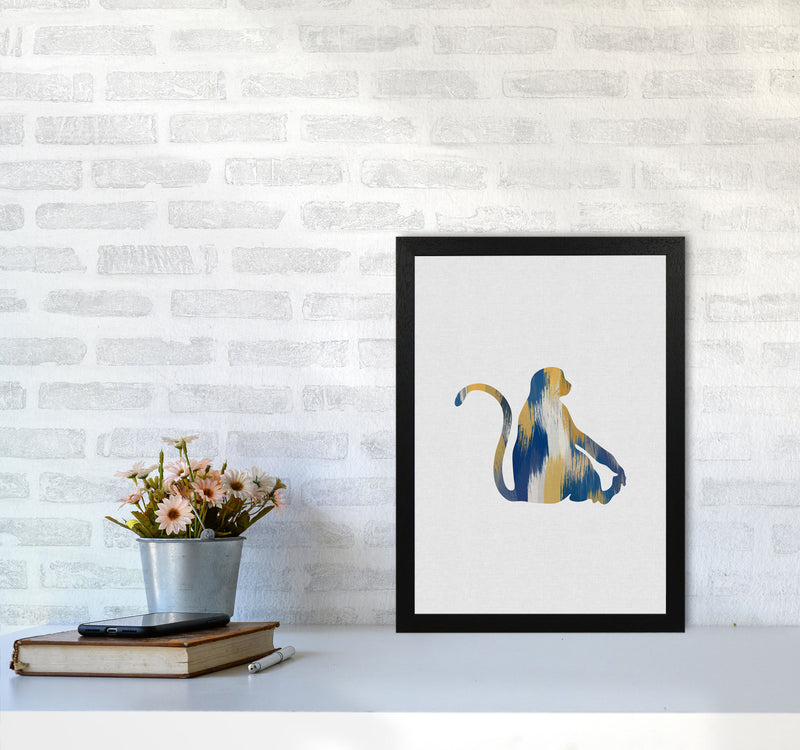 Monkey Blue & Yellow Print By Orara Studio Animal Art Print A3 White Frame