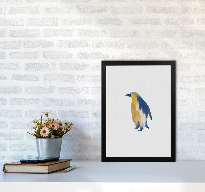 Penguin Blue & Yellow Print By Orara Studio Animal Art Print A3 White Frame