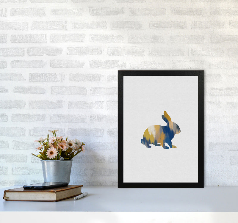 Rabbit Blue & Yellow Print By Orara Studio Animal Art Print A3 White Frame