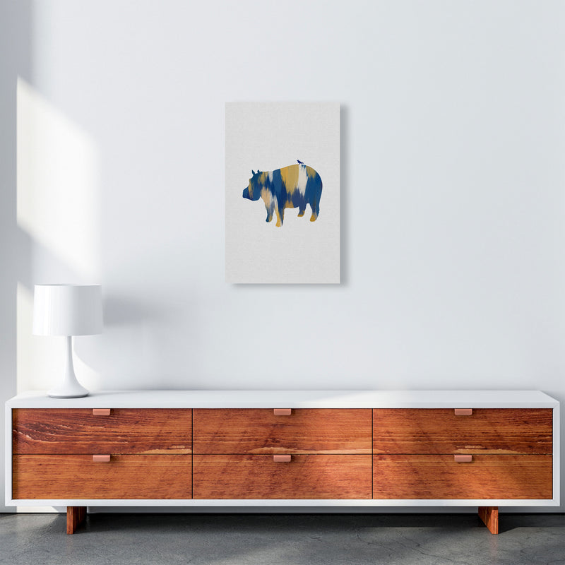 Hippo Blue & Yellow Print By Orara Studio Animal Art Print A3 Canvas