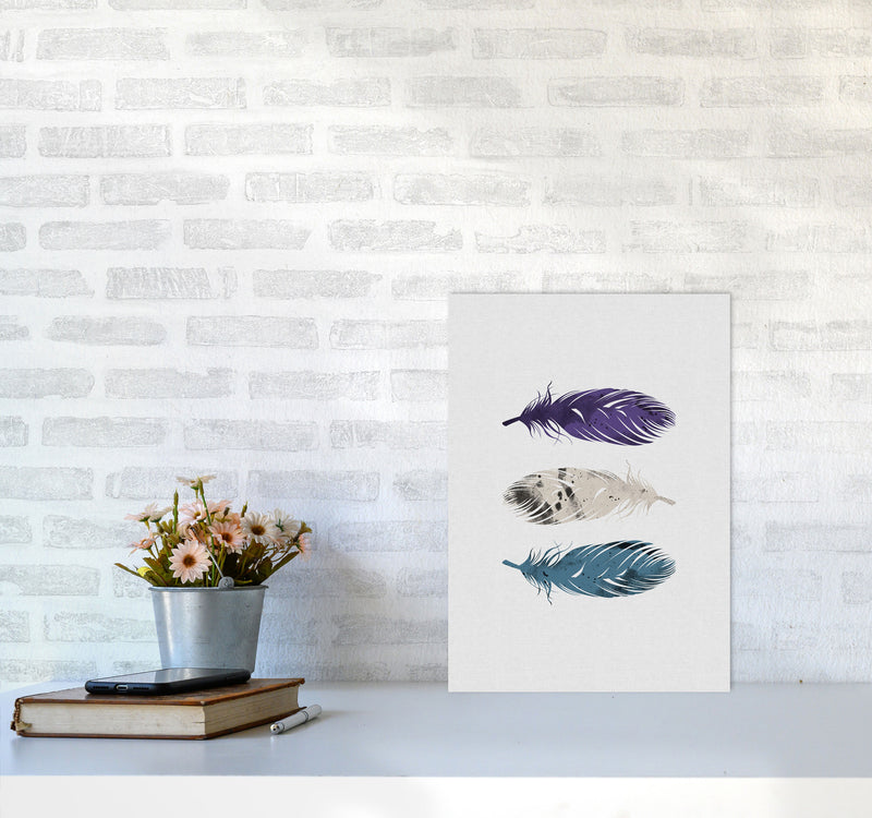 Blue, Purple & White Feathers Print By Orara Studio A3 Black Frame
