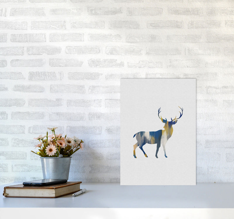 Deer Blue & Yellow Print By Orara Studio Animal Art Print A3 Black Frame