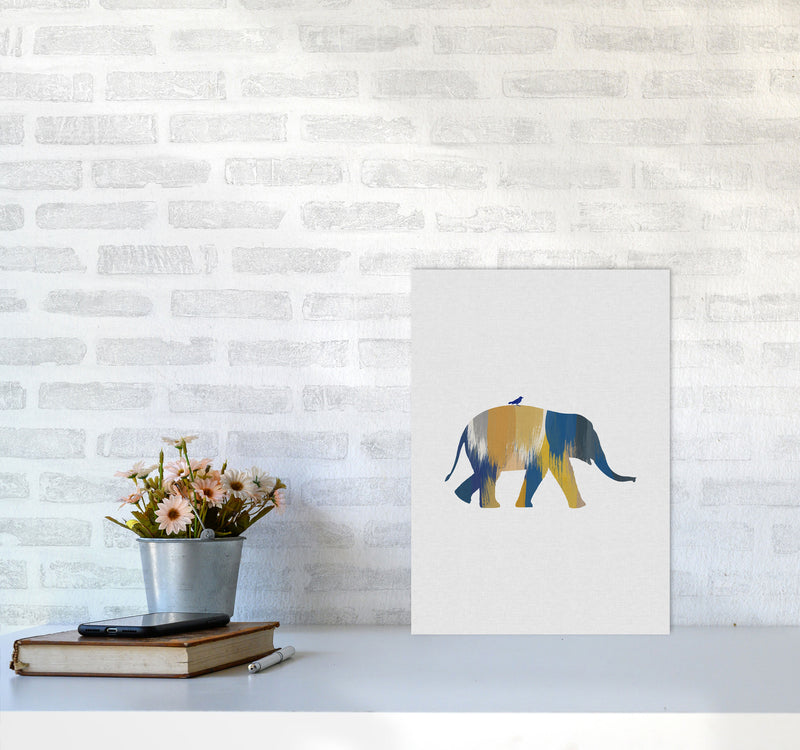 Elephant Blue & Yellow Print By Orara Studio Animal Art Print A3 Black Frame