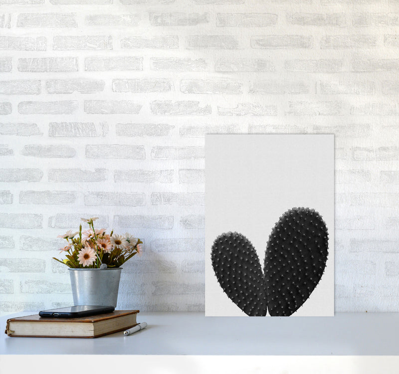 Heart Cactus Black & White Print By Orara Studio A3 Black Frame