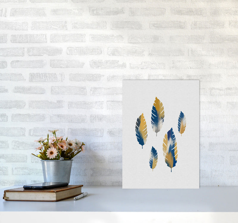 Leaves Blue & Yellow Print By Orara Studio A3 Black Frame