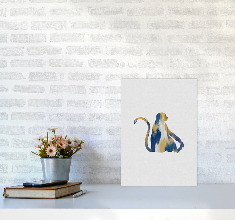 Monkey Blue & Yellow Print By Orara Studio Animal Art Print A3 Black Frame