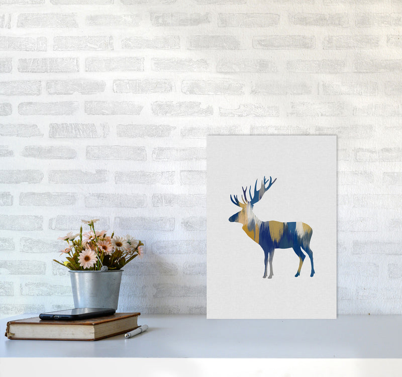 Moose Blue & Yellow Print By Orara Studio Animal Art Print A3 Black Frame
