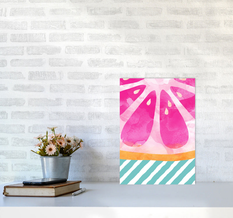 Pink Grapefruit Abstract Print By Orara Studio, Framed Kitchen Wall Art A3 Black Frame