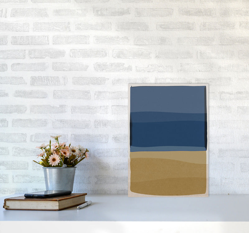 Modern Blue and Brown Abstract Art Print by Orara Studio A3 Black Frame