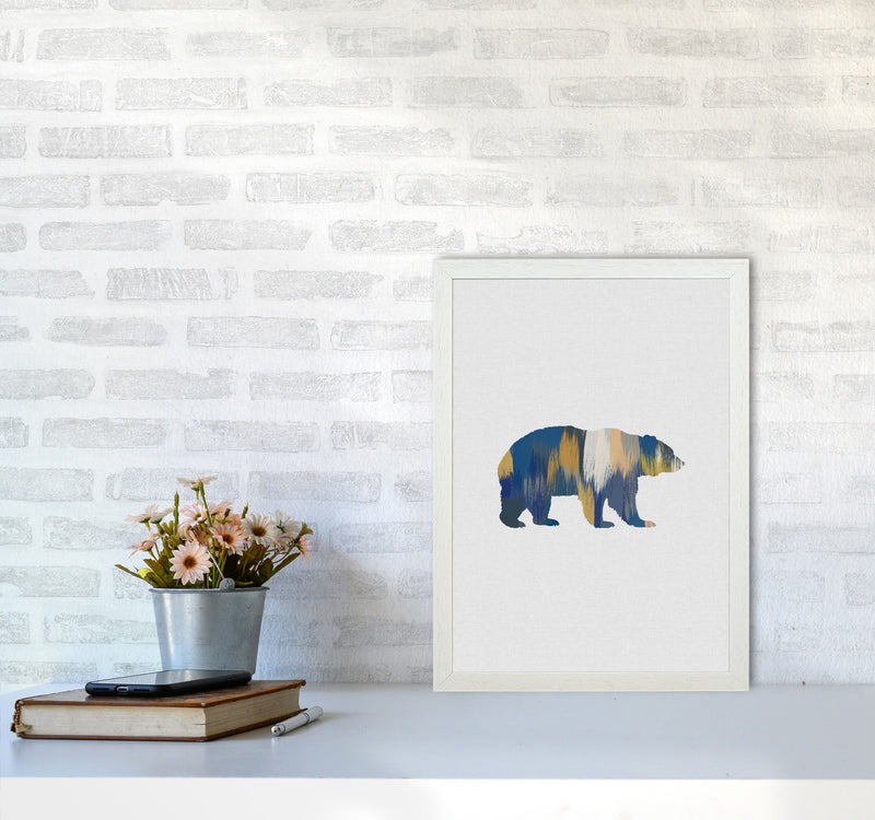 Bear Blue & Yellow Animal Art Print By Orara Studio Animal Art Print A3 Oak Frame