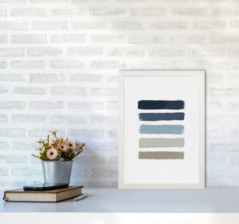 Blue & Taupe Stripes Print By Orara Studio A3 Oak Frame