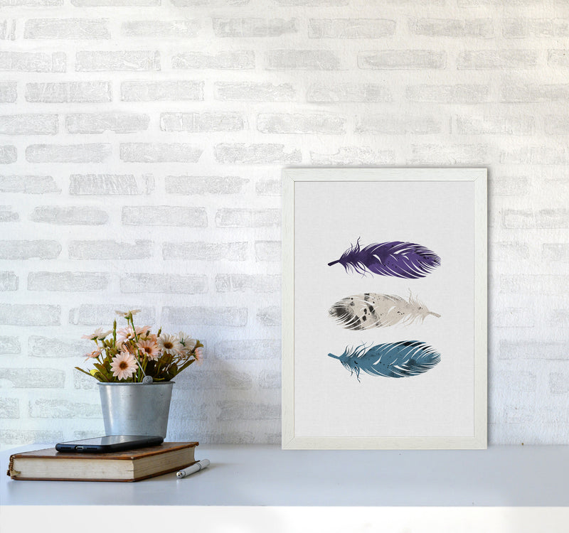 Blue, Purple & White Feathers Print By Orara Studio A3 Oak Frame