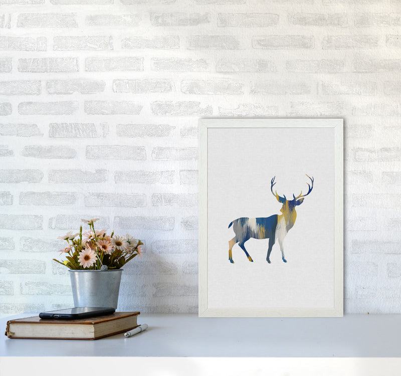 Deer Blue & Yellow Print By Orara Studio Animal Art Print A3 Oak Frame