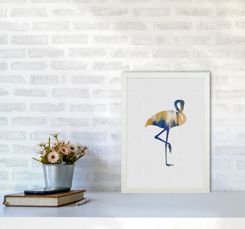 Flamingo Blue & Yellow Print By Orara Studio Animal Art Print A3 Oak Frame