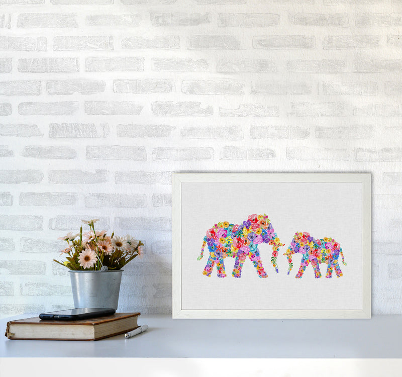 Floral Elephants Print By Orara Studio Animal Art Print A3 Oak Frame