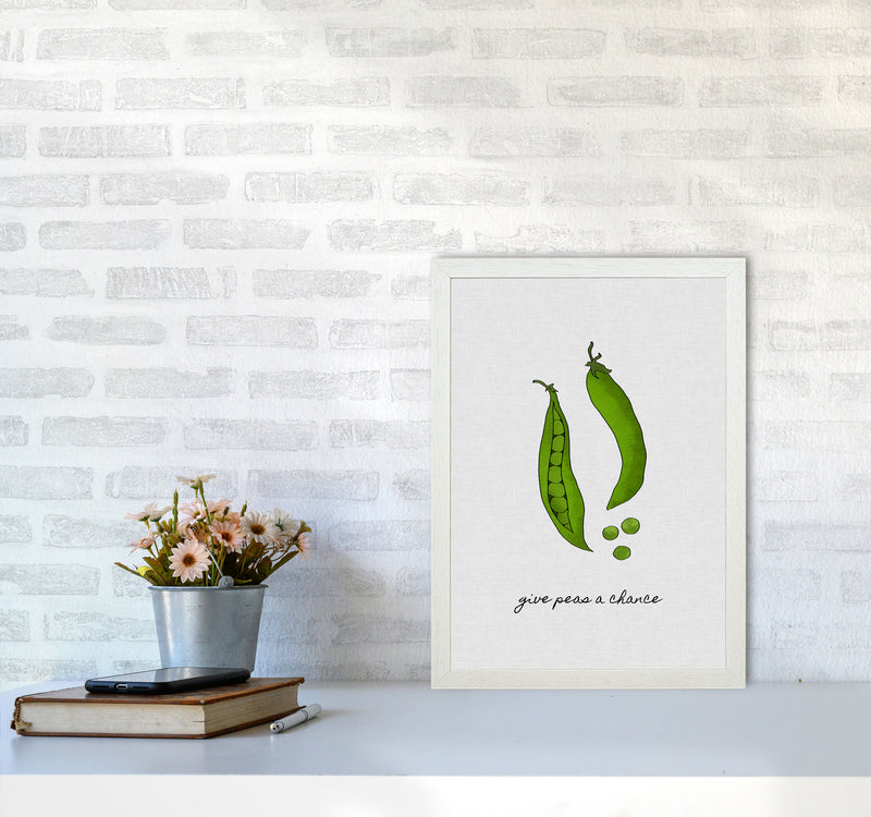 Give Peas A Chance Print By Orara Studio, Framed Kitchen Wall Art A3 Oak Frame