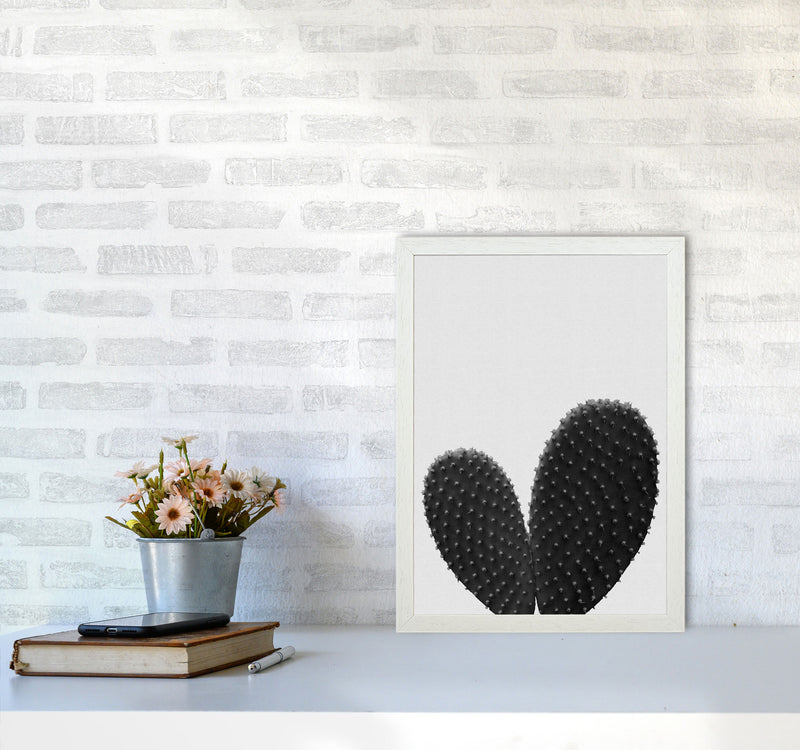 Heart Cactus Black & White Print By Orara Studio A3 Oak Frame