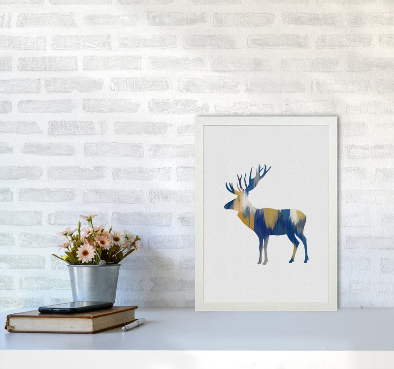 Moose Blue & Yellow Print By Orara Studio Animal Art Print A3 Oak Frame