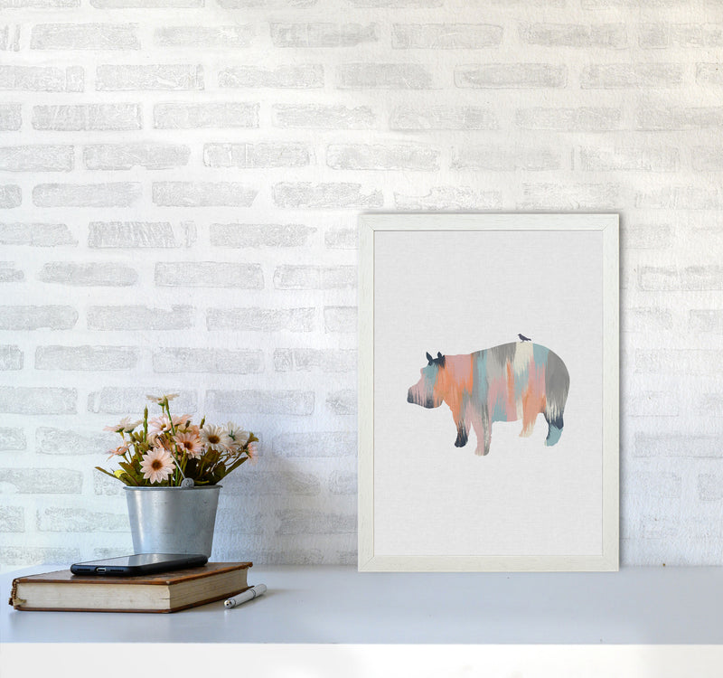 Pastel Hippo Print By Orara Studio Animal Art Print A3 Oak Frame