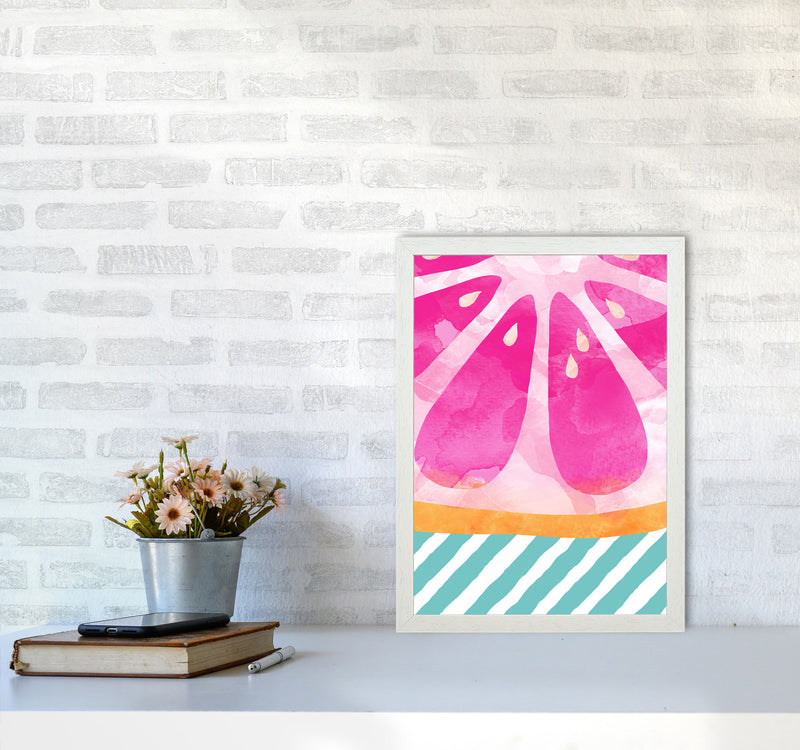 Pink Grapefruit Abstract Print By Orara Studio, Framed Kitchen Wall Art A3 Oak Frame