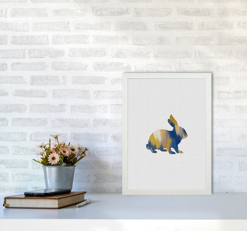Rabbit Blue & Yellow Print By Orara Studio Animal Art Print A3 Oak Frame