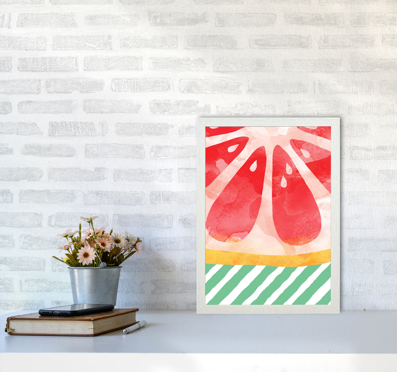 Red Grapefruit Abstract Print By Orara Studio, Framed Kitchen Wall Art A3 Oak Frame