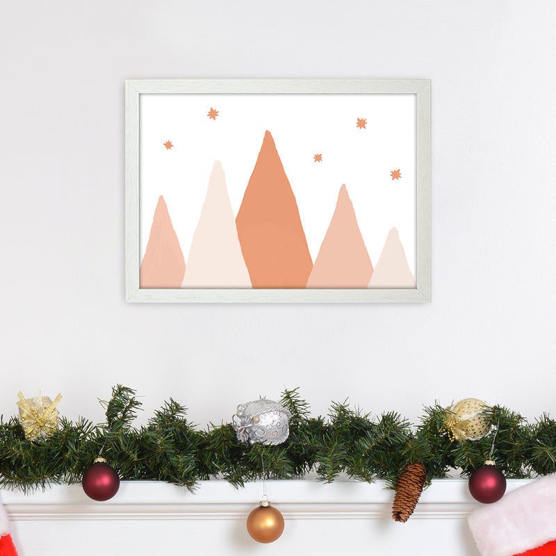 Blush Mountains Christmas Art Print by Orara Studio A3 Oak Frame