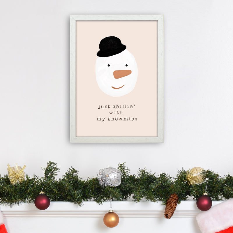 Chilling With My Snowmies Christmas Art Print by Orara Studio A3 Oak Frame