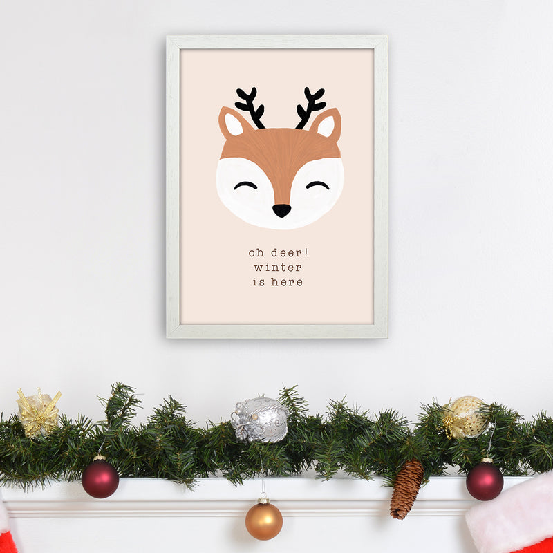Oh Deer Winter Is Here Christmas Art Print by Orara Studio A3 Oak Frame