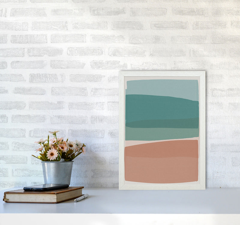 Modern Turquoise and Pink Abstract Art Print by Orara Studio A3 Oak Frame