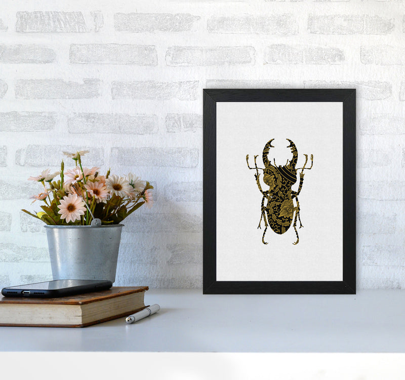 Black And Gold Beetle II Print By Orara Studio Animal Art Print A4 White Frame