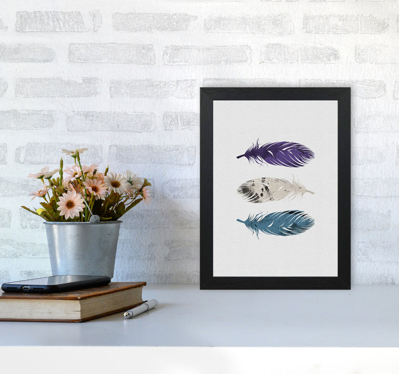 Blue, Purple & White Feathers Print By Orara Studio A4 White Frame