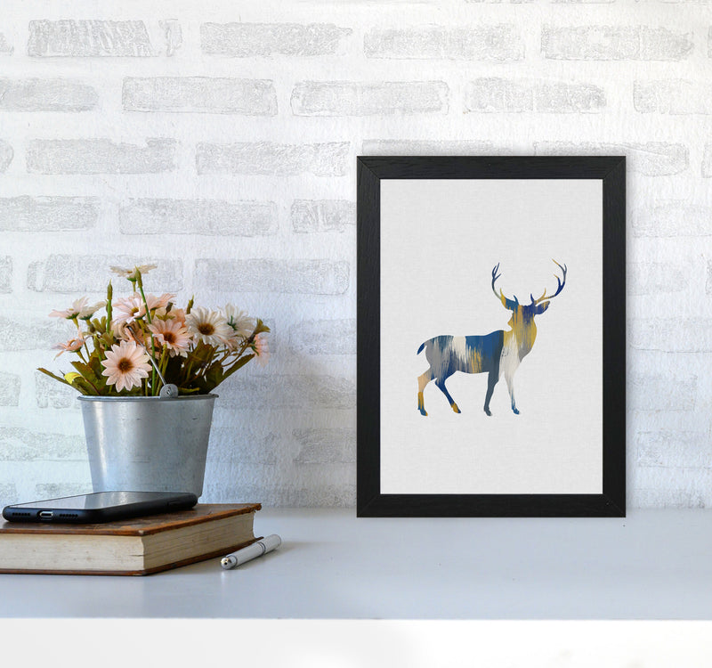 Deer Blue & Yellow Print By Orara Studio Animal Art Print A4 White Frame