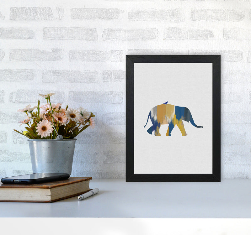 Elephant Blue & Yellow Print By Orara Studio Animal Art Print A4 White Frame