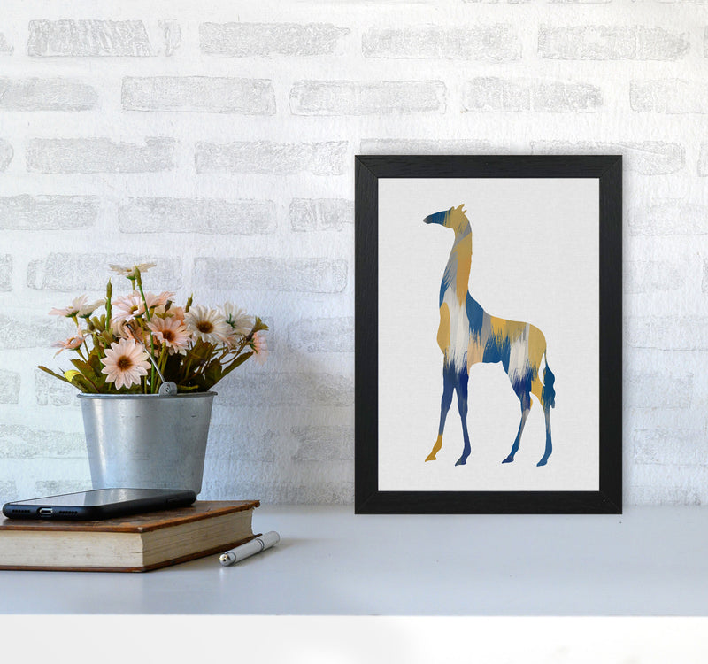 Giraffe Blue & Yellow Print By Orara Studio Animal Art Print A4 White Frame