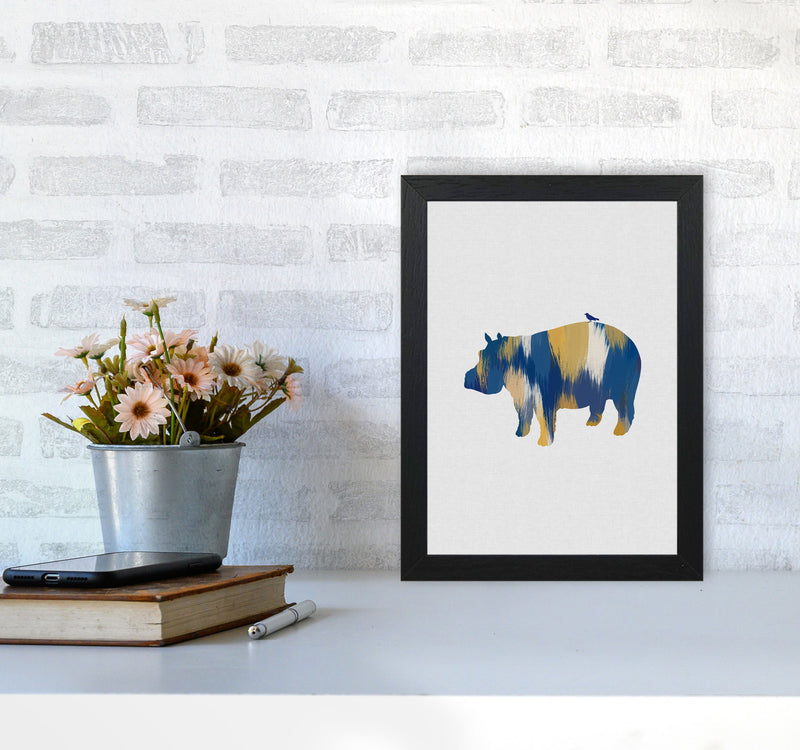 Hippo Blue & Yellow Print By Orara Studio Animal Art Print A4 White Frame