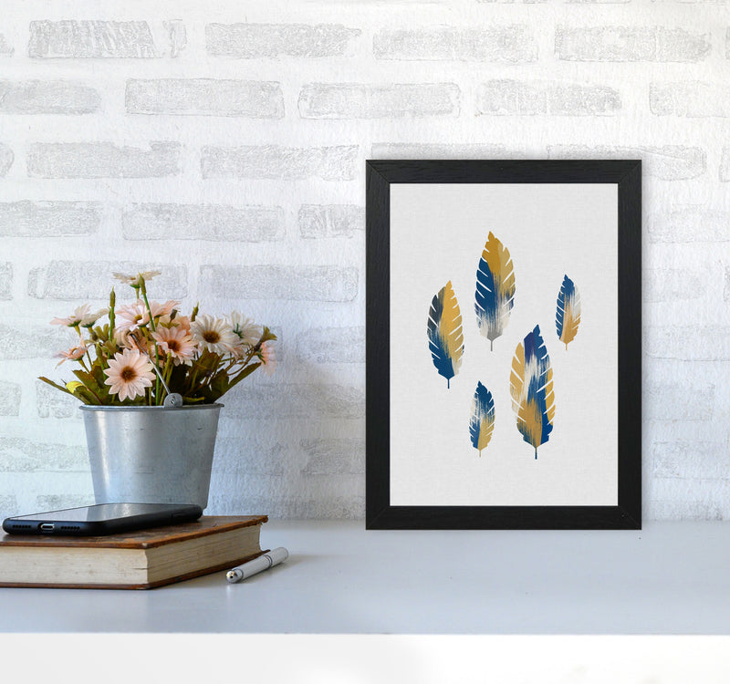 Leaves Blue & Yellow Print By Orara Studio A4 White Frame