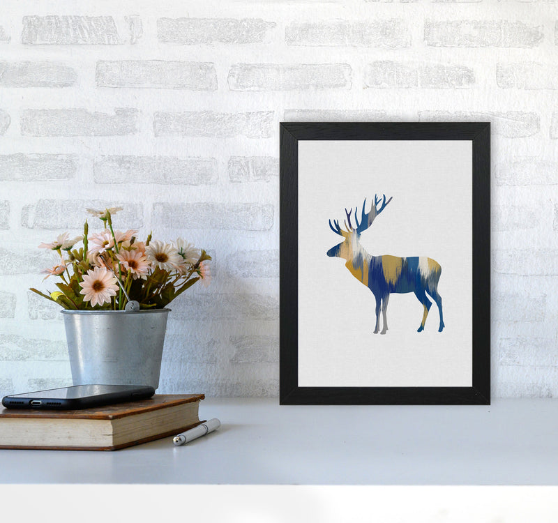Moose Blue & Yellow Print By Orara Studio Animal Art Print A4 White Frame
