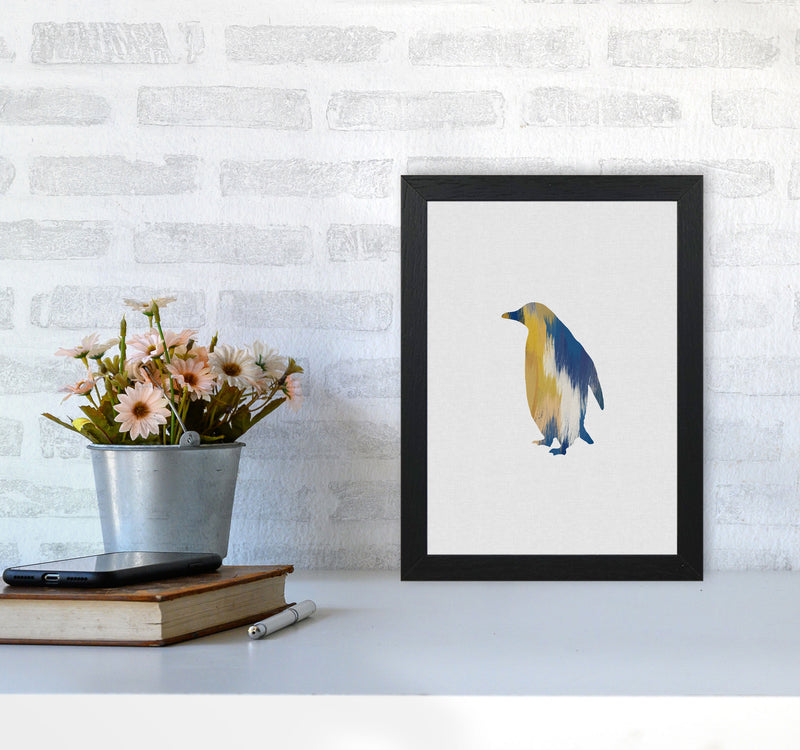 Penguin Blue & Yellow Print By Orara Studio Animal Art Print A4 White Frame