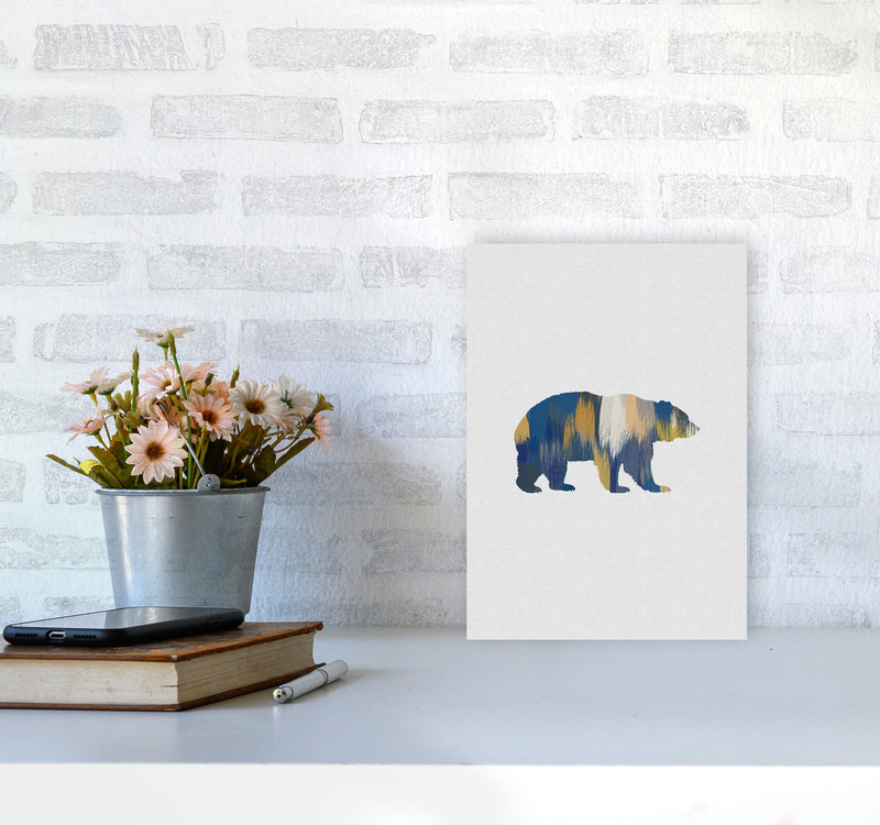 Bear Blue & Yellow Animal Art Print By Orara Studio Animal Art Print A4 Black Frame
