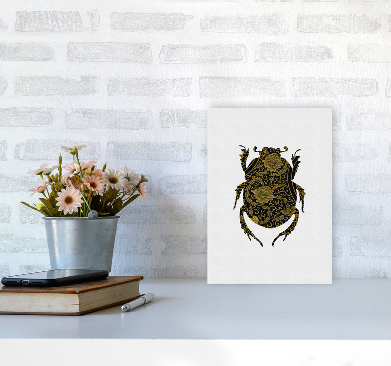 Black And Gold Beetle I Print By Orara Studio Animal Art Print A4 Black Frame