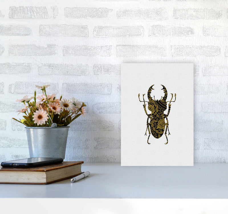Black And Gold Beetle II Print By Orara Studio Animal Art Print A4 Black Frame