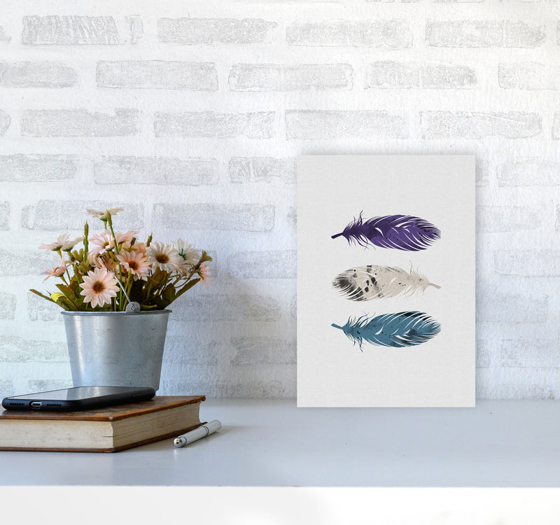 Blue, Purple & White Feathers Print By Orara Studio A4 Black Frame