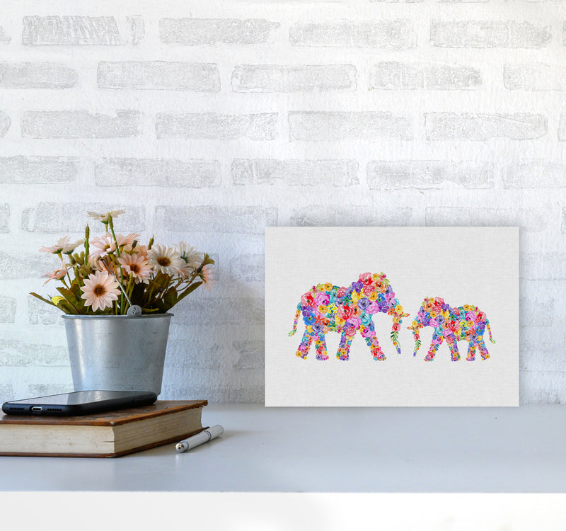 Floral Elephants Print By Orara Studio Animal Art Print A4 Black Frame