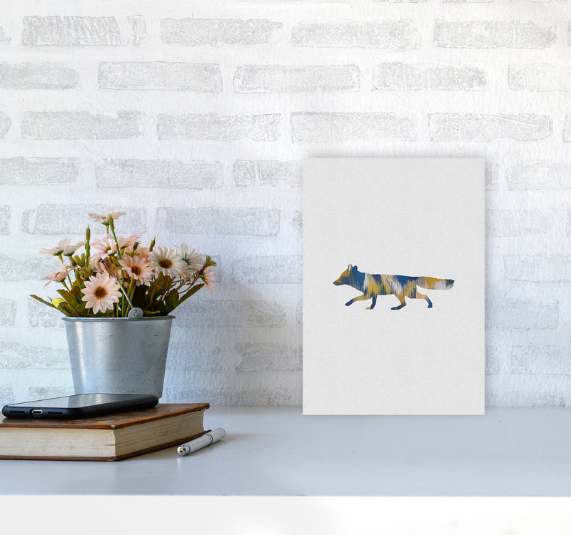 Fox Blue & Yellow Print By Orara Studio Animal Art Print A4 Black Frame