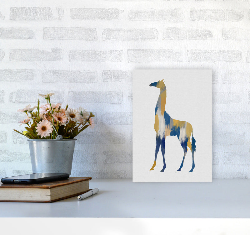 Giraffe Blue & Yellow Print By Orara Studio Animal Art Print A4 Black Frame