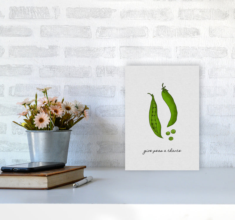 Give Peas A Chance Print By Orara Studio, Framed Kitchen Wall Art A4 Black Frame