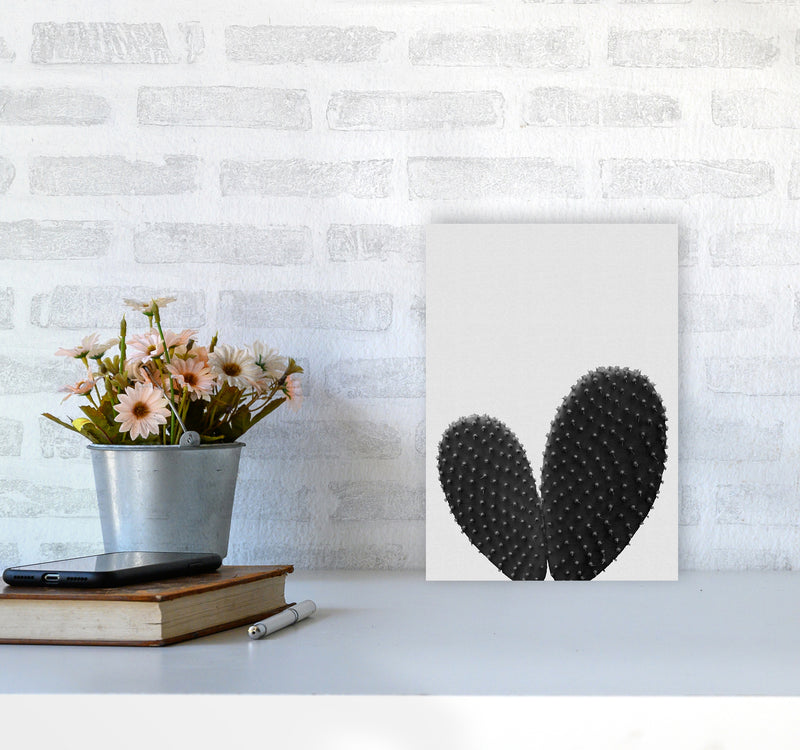 Heart Cactus Black & White Print By Orara Studio A4 Black Frame